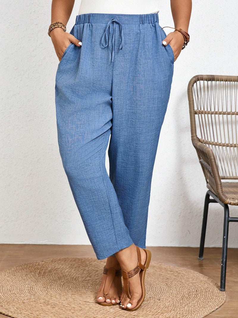 Calça Feminina Plus Size Roberta Com Elastico Na Cintura